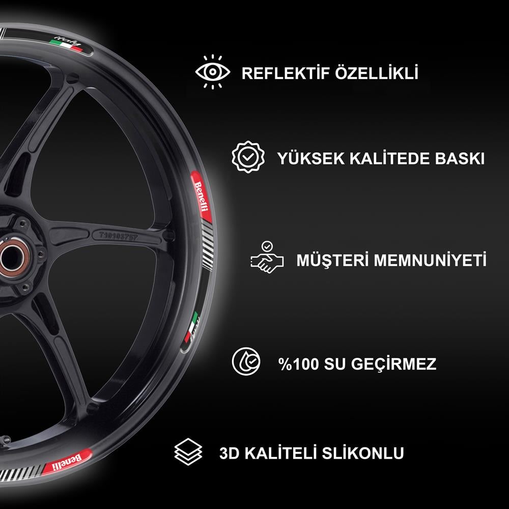 Benelli Kırmızı 3D Reflektif Yansıtma Özellikli Damla Jant Şeridi 