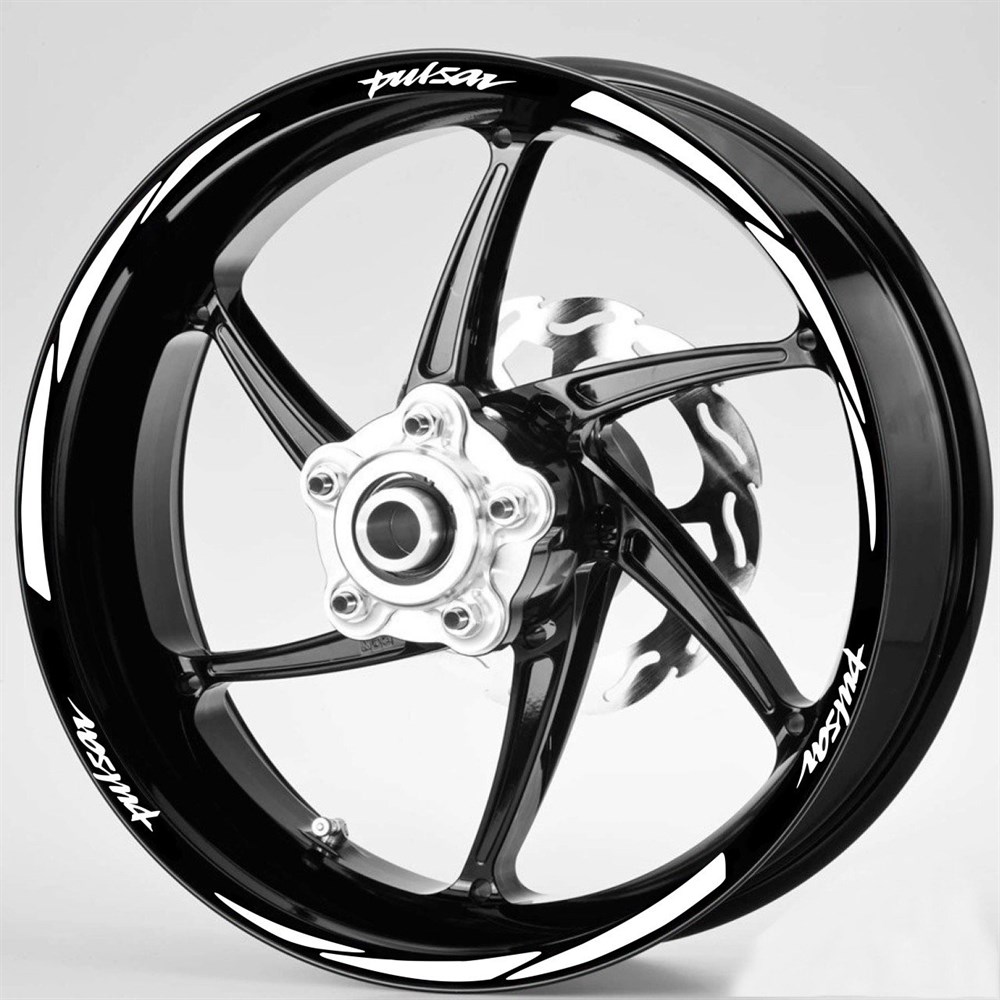 Beyaz Bajaj Pulsar Yazılı 3 Parçalı Jant Şeridi