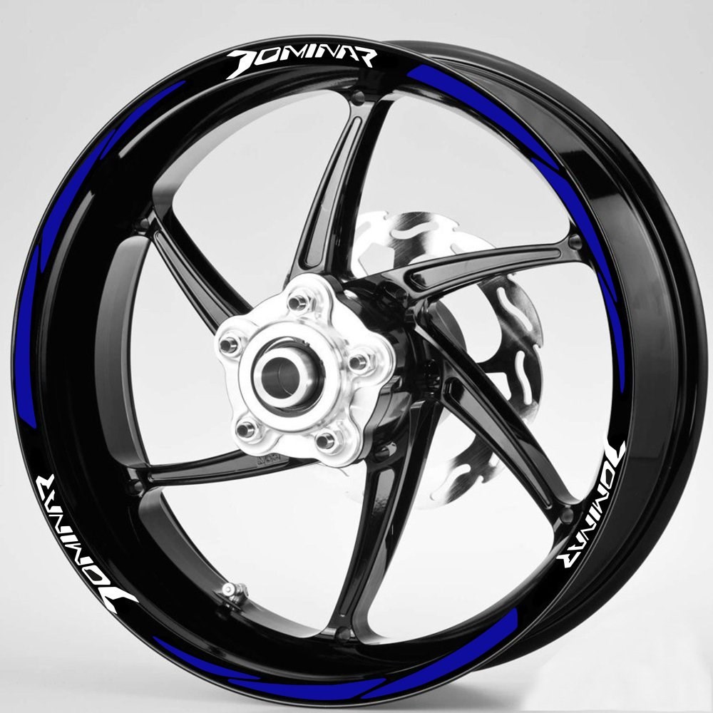 Beyaz Dominar Yazılı 3 Parçalı Reflektif Mavi Jant Şeridi