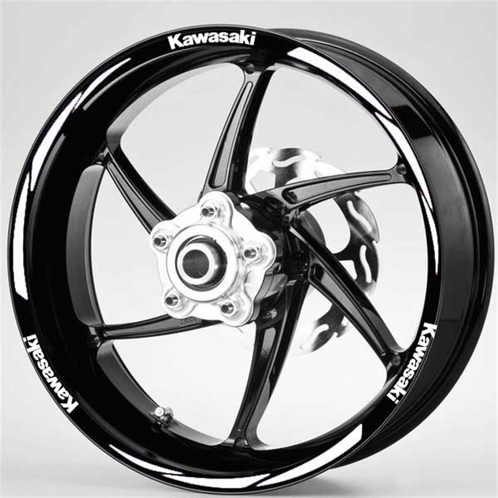 Beyaz Kawasaki Yazılı 3 Parçalı Reflektif Beyaz Jant Şeridi