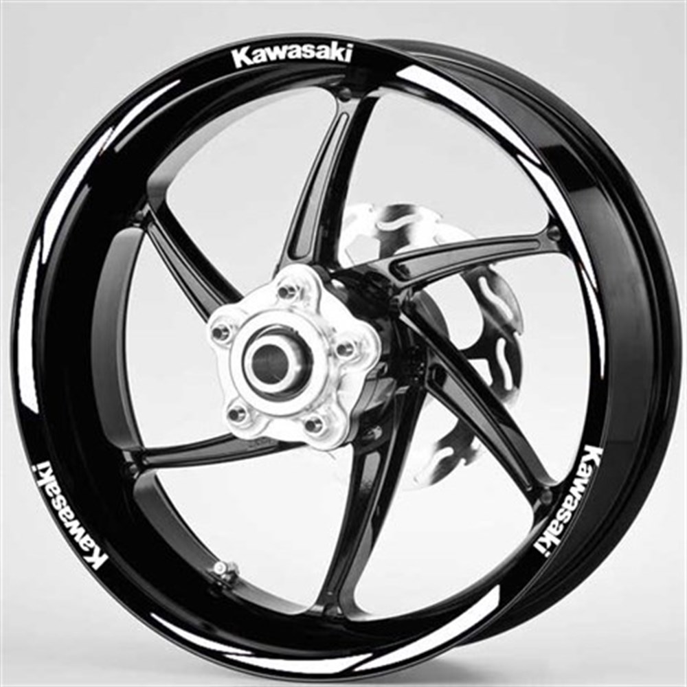 Beyaz Kawasaki Yazılı 3 Parçalı Reflektif Beyaz Jant Şeridi