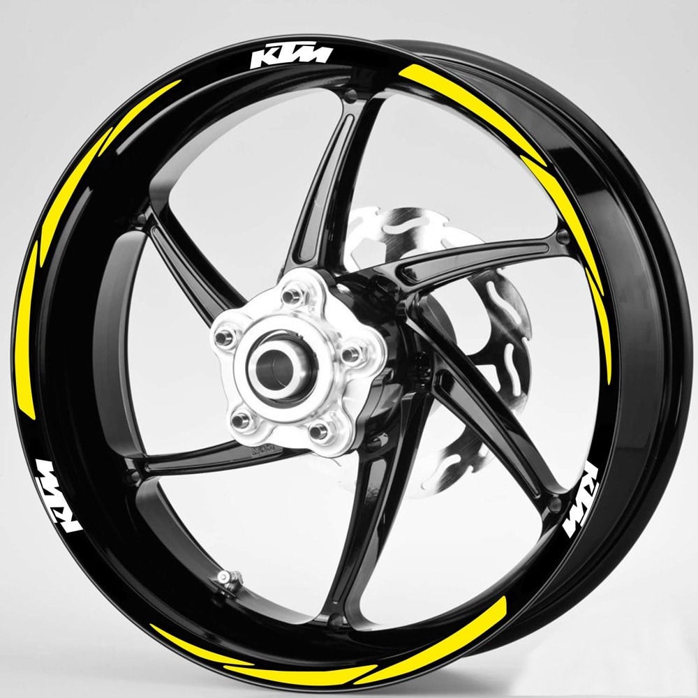 Beyaz KTM Yazılı 3 Parçalı Reflektif Sarı Jant Şeridi