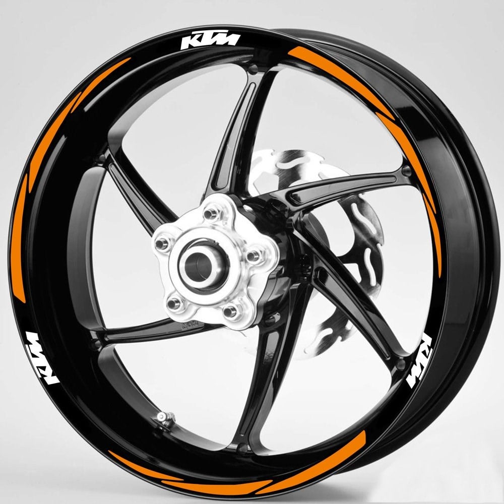 Beyaz KTM Yazılı 3 Parçalı Reflektif Turuncu Jant Şeridi