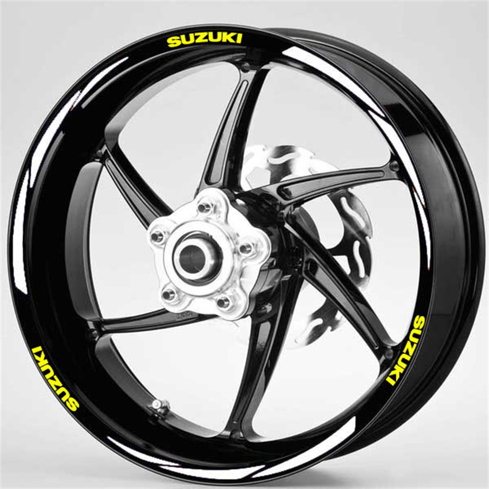 Beyaz Sarı Suzuki Yazılı 3 Parçalı Reflektif Jant Şeridi