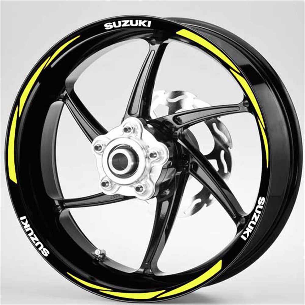 Beyaz Suzuki Yazılı 3 Parçalı Reflektif Sarı Jant Şeridi Suzuki