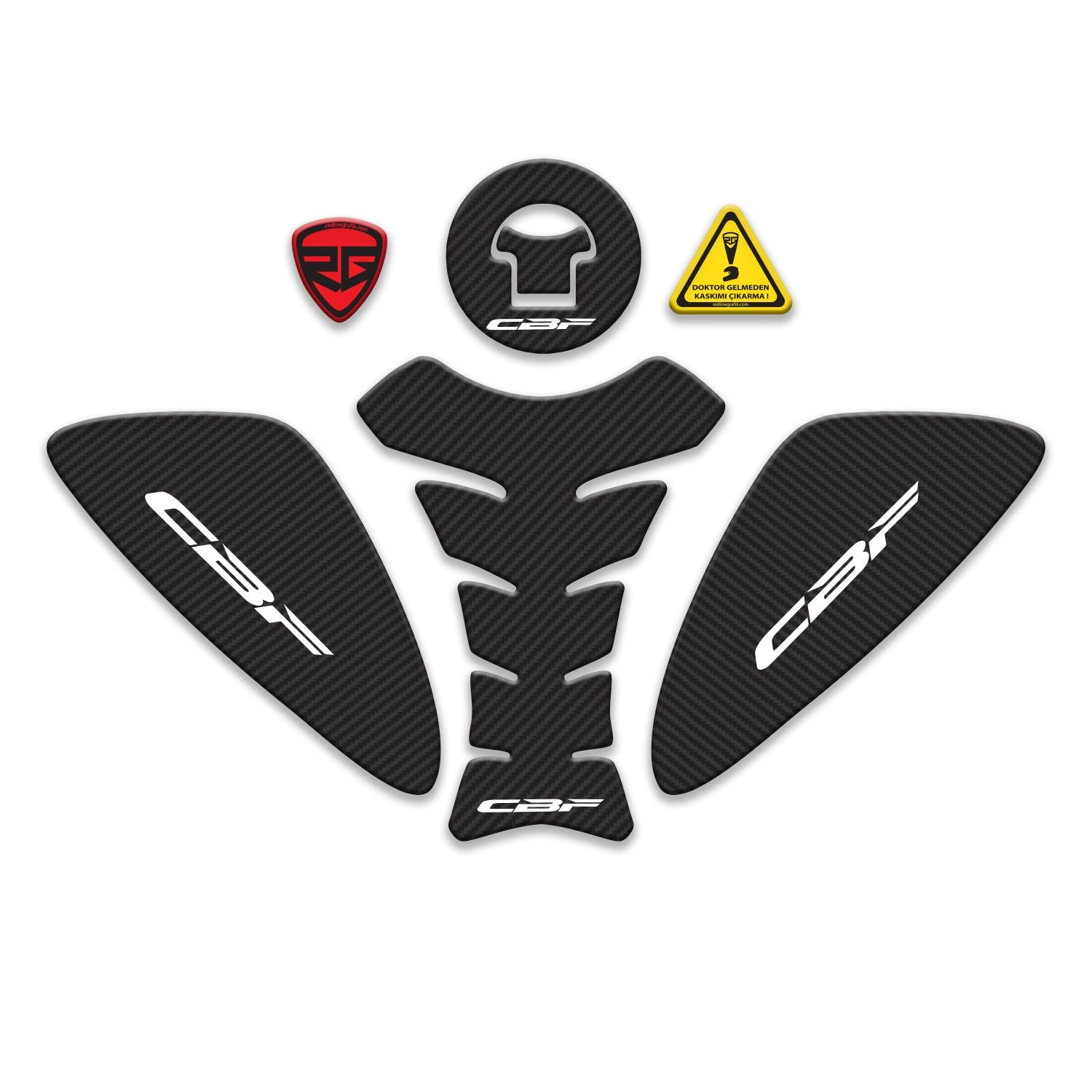 Cbf Beyaz Karbon Desen Tank Pad Set Redlinegrafik