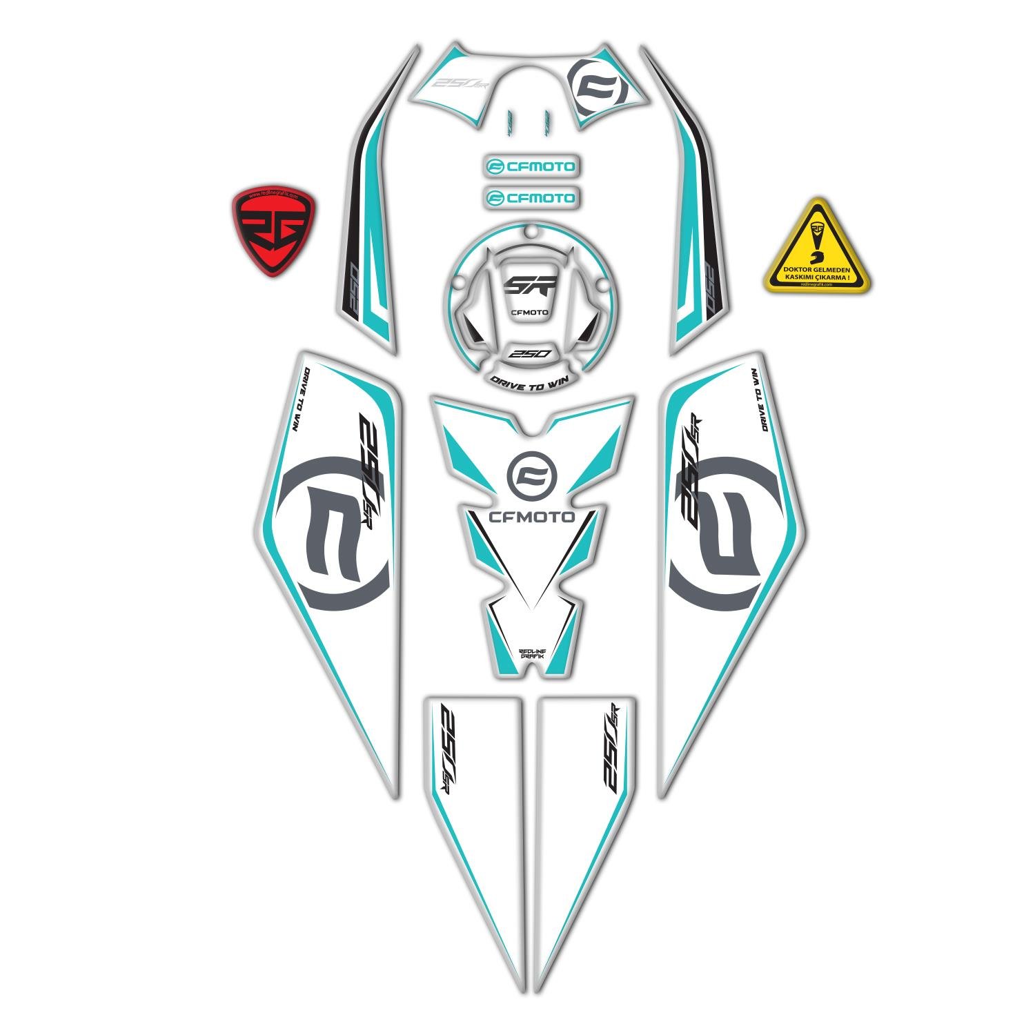 Cf moto 250 SR Full Sticker Pad Set Mavi Beyaz