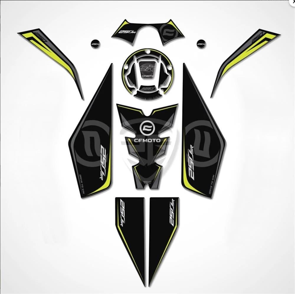 Cf moto 250 SR Full Sticker Pad Set Siyah-Neon Sarı