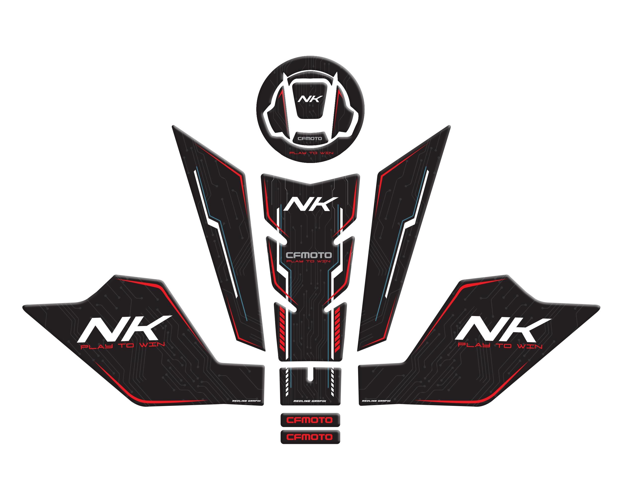 Cf Moto NK 250 2023 Uyumlu Tank Pad Seti Kırmızı Siyah Redlinegrafik
