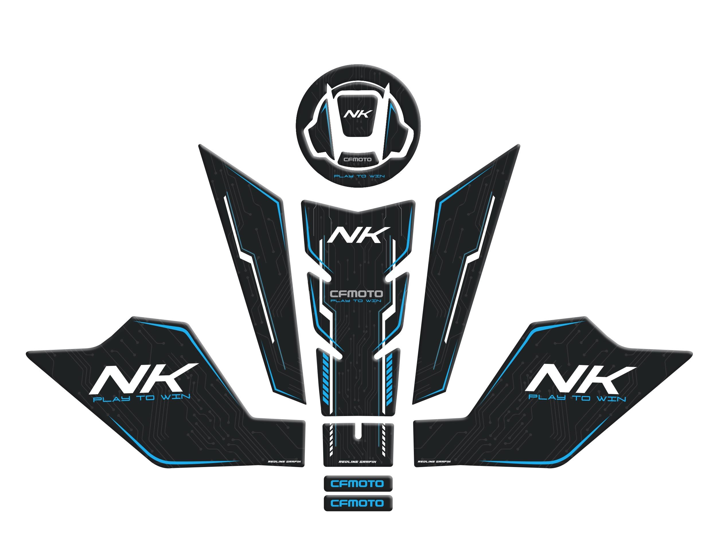 Cf Moto NK 250 2023 Uyumlu Tank Pad Seti Mavi Siyah Redlinegrafik