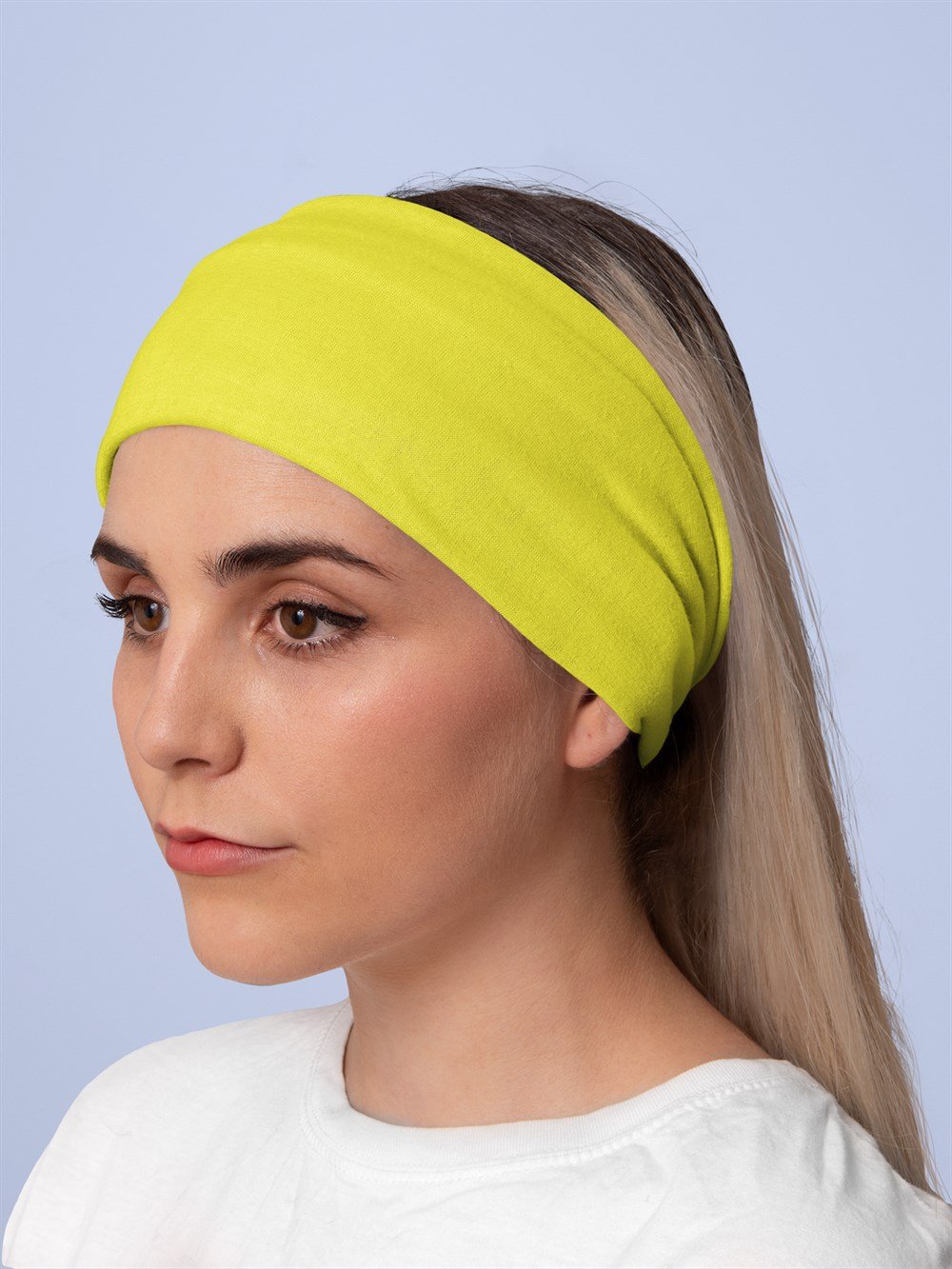 Civciv Sarısı Düz Renk Kadın Bandana Saç Bandı Toka Boyunluk
