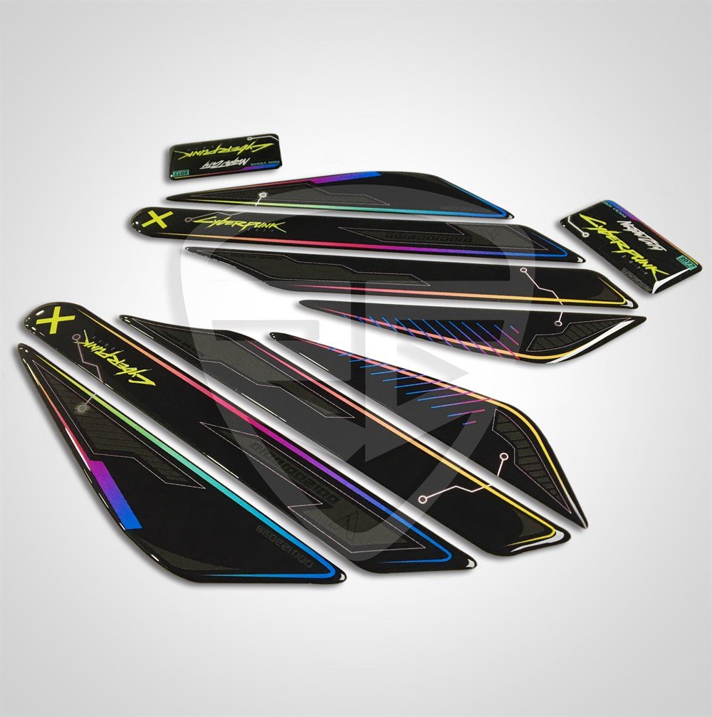 Cyberpunk Stripe Depo Yan Pad Motorsiklet Universal Özel Seri Special Edition Redline Grafik