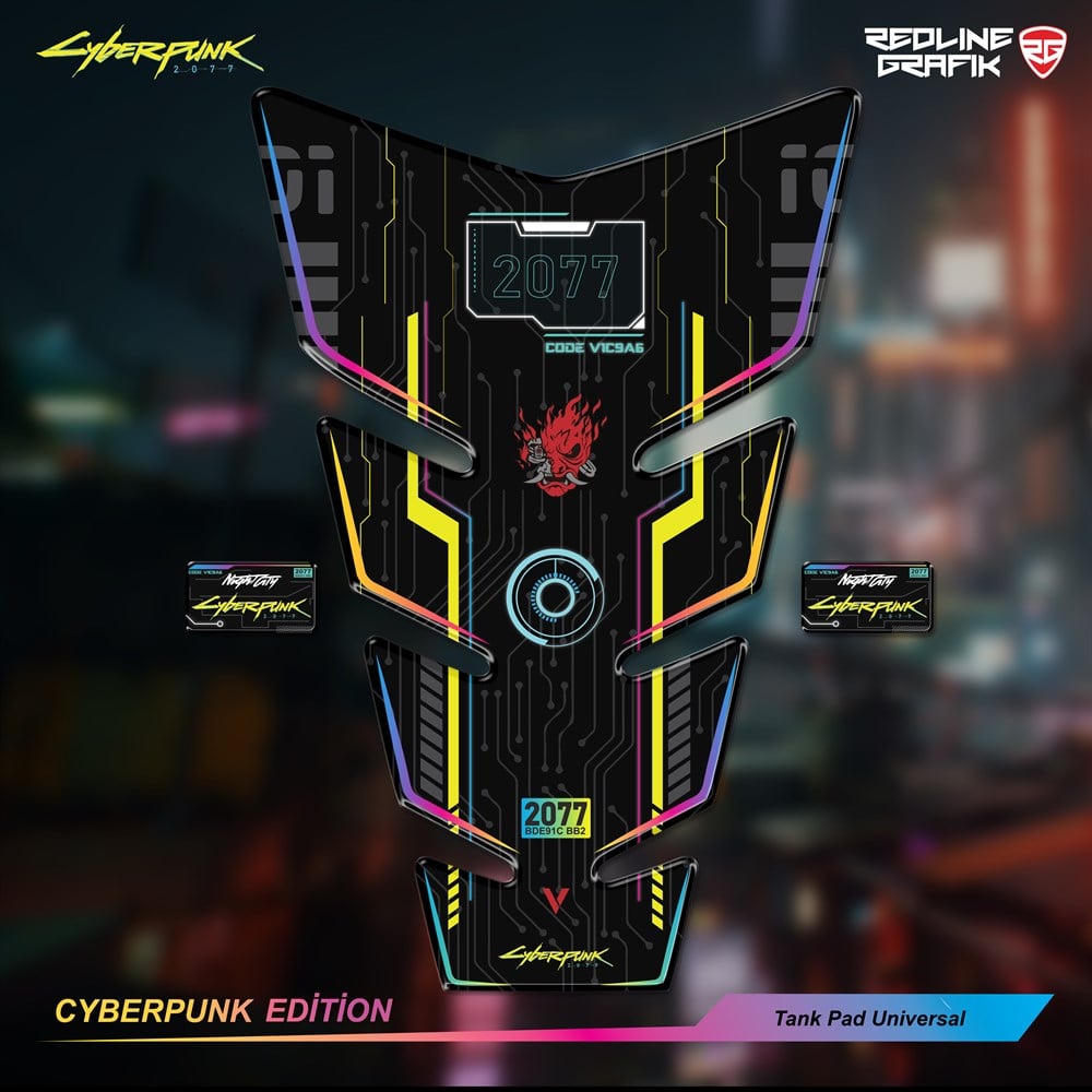 Cyberpunk Tank Pad Motorsiklet Universal Özel Seri Special Edition Redline Grafik