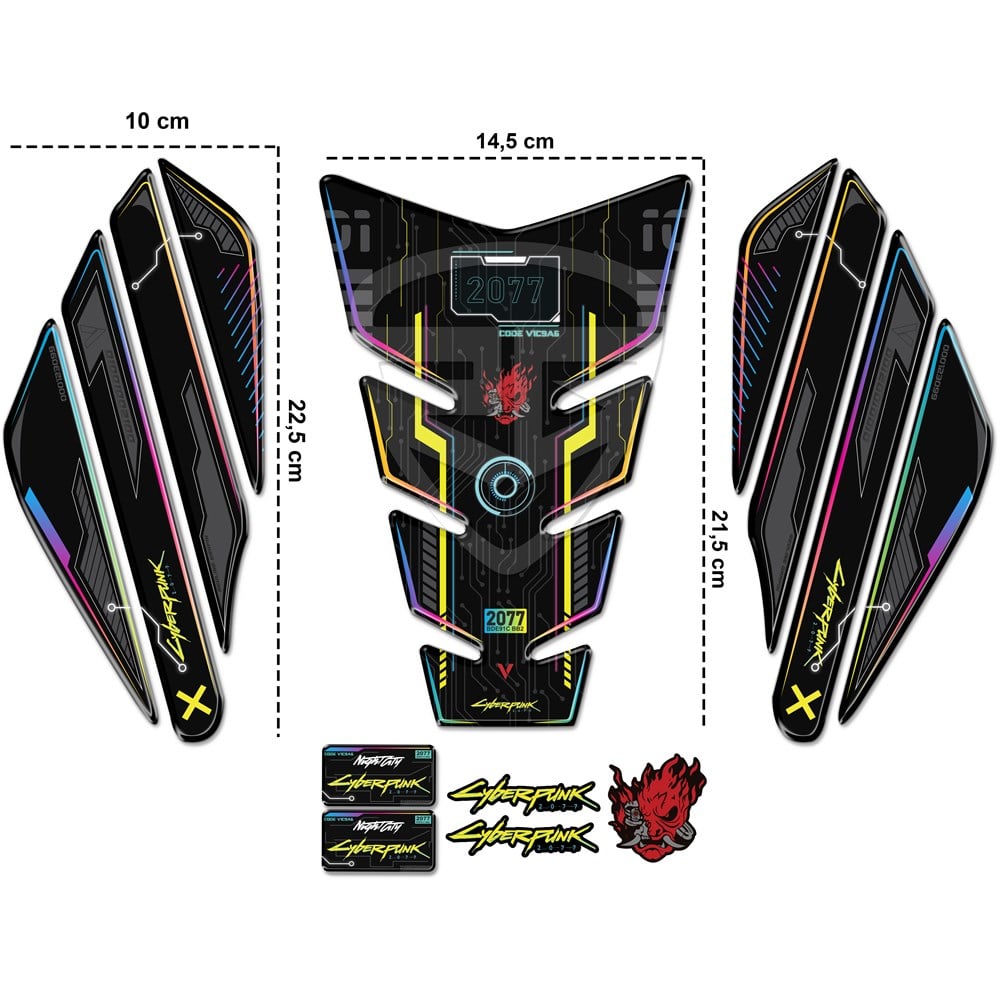 Cyberpunk Tank Pad Yan Pad Seti Motorsiklet Universal Özel Seri Special Edition Redline Grafik