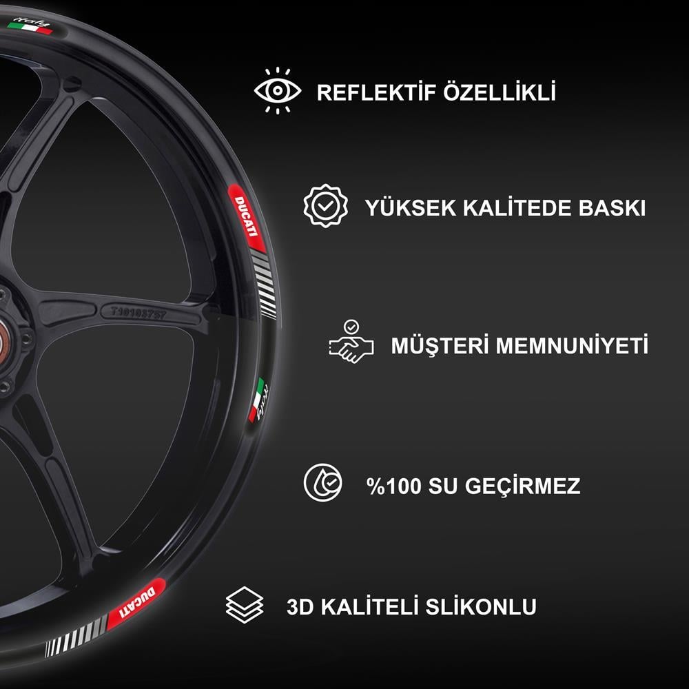 Ducati Kırmızı 3D Reflektif Yansıtma Özellikli Damla Jant Şeridi 
