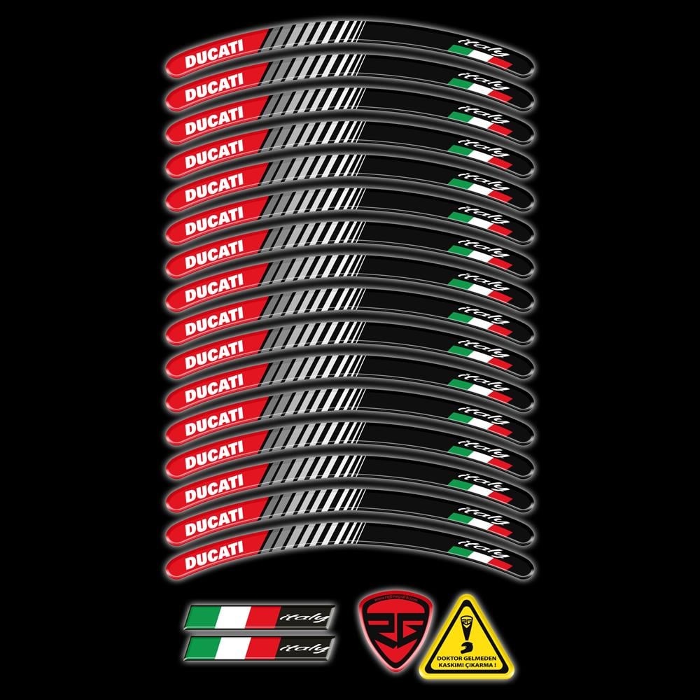 Ducati Kırmızı 3D Reflektif Yansıtma Özellikli Damla Jant Şeridi 