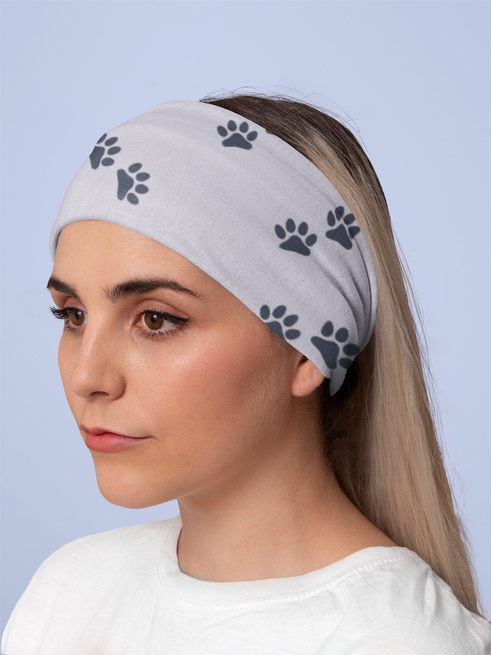 Gri Pati Desen Kadın Bandana Saç Bandı Toka Boyunluk