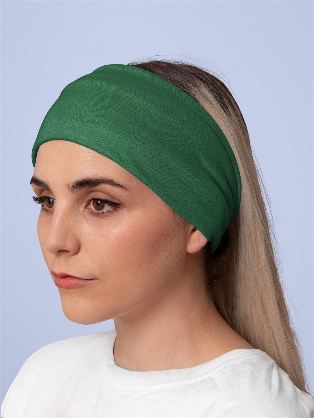 Haki Yeşili Düz Renk Kadın Bandana Saç Bandı Toka Boyunluk