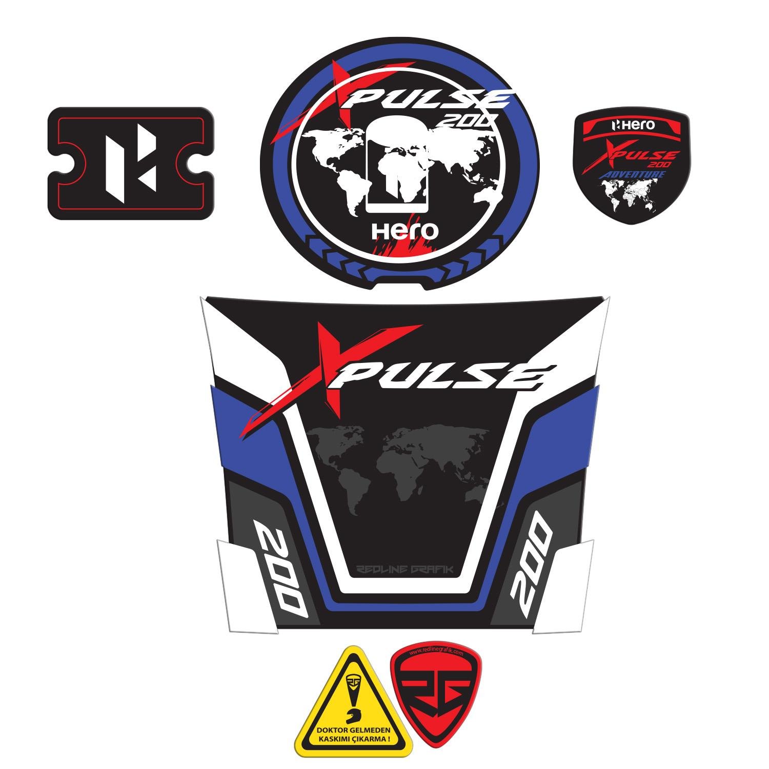Hero Xpulse Three Colour Kırmızı Mavi Beyaz Renk Tank Pad Depo Kapak Pad Hidrolik Koruyucu Sticker Set