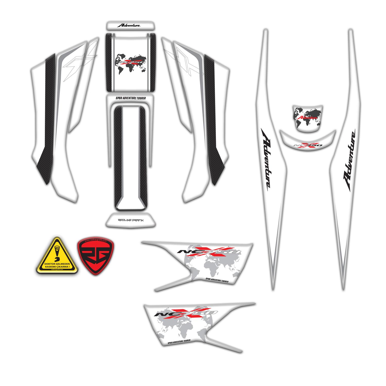 Honda NC750X 2021 - 2024 17 Parça Uyumlu Beyaz Gri Tank Pad  Yan Pad Kafa Pad Set