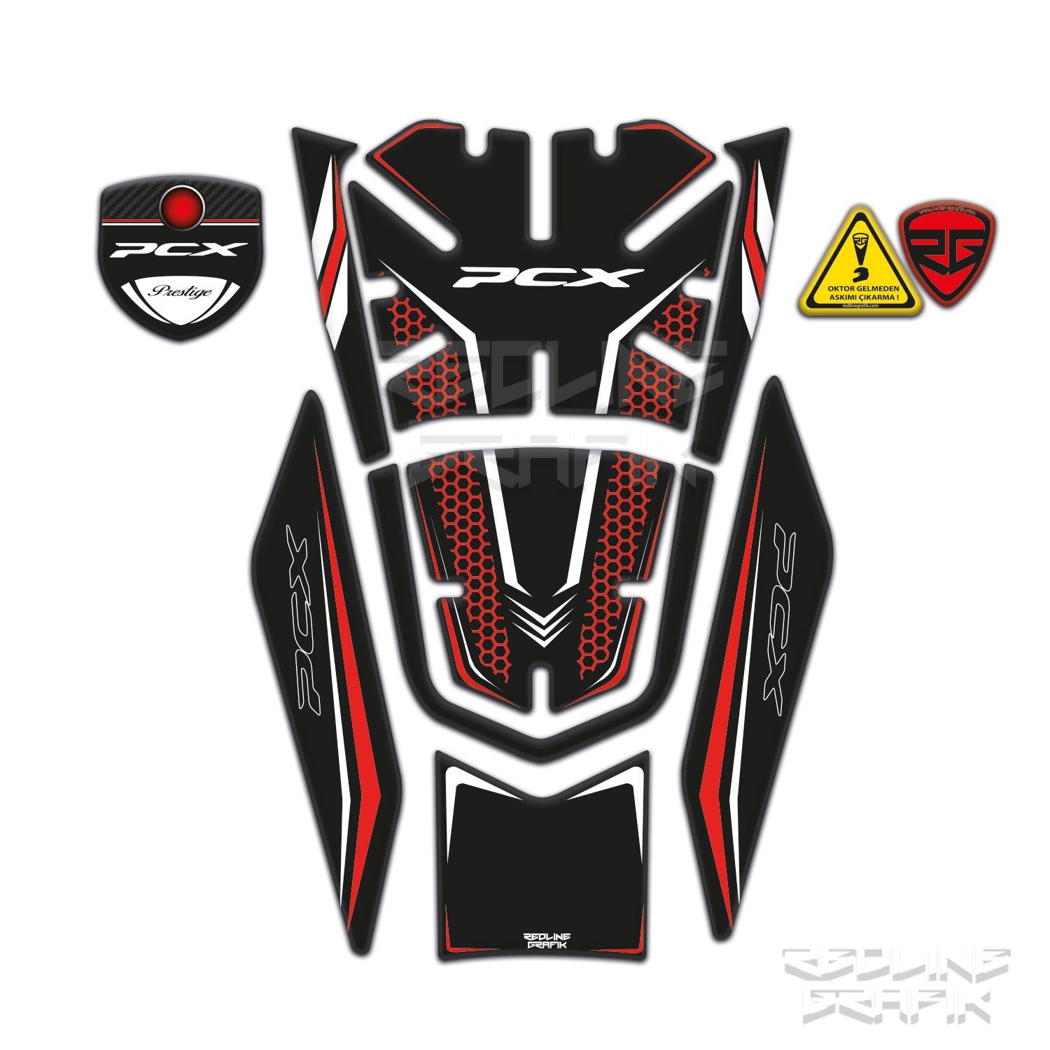 Honda Pcx 125 2021-2023 Uyumlu Tank Pad Kırmızı Siyah Redlinegrafik