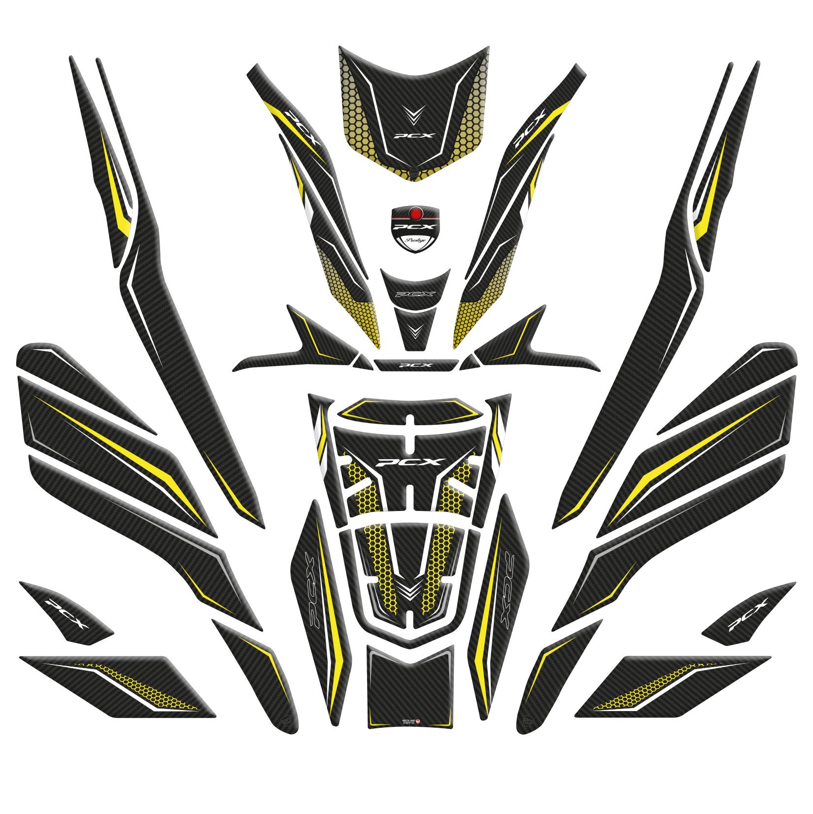 Honda PCX Uyumlu Full Tank Body Set Karbon Sarı Redline Grafik