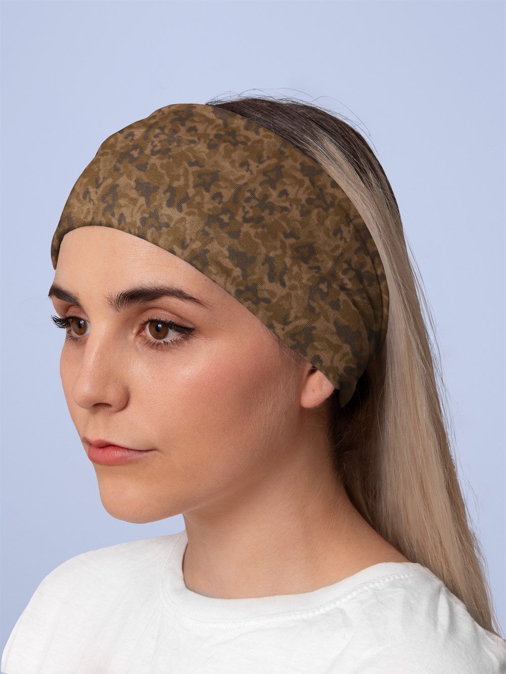 Kahverengi Kamuflaj Desen Bandana Saç Bandı Toka Boyunluk