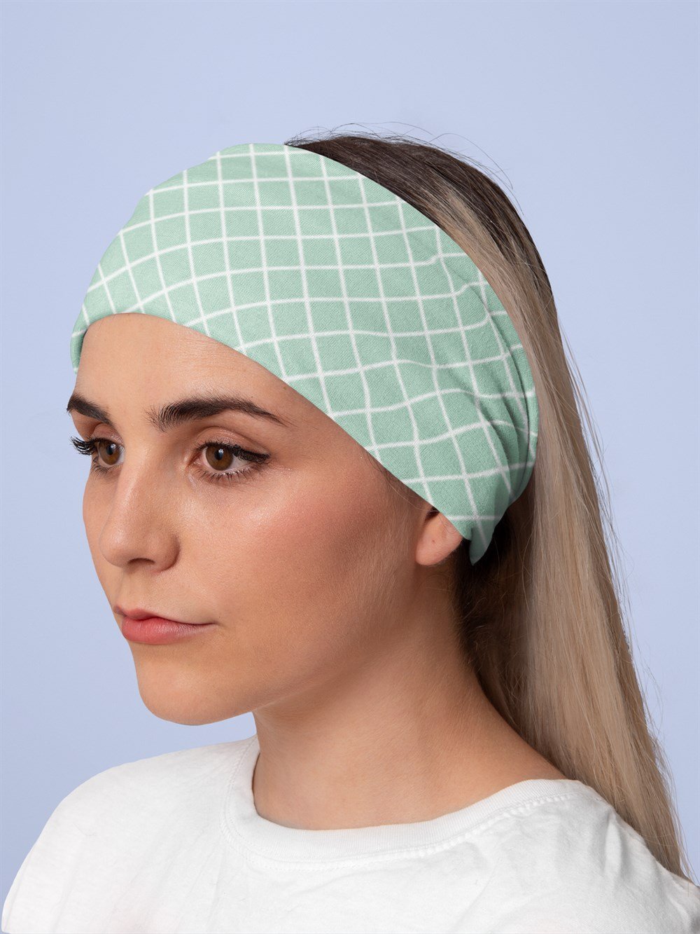 Kareli Yeşil Kadın Bandana Saç Bandı Toka Boyunluk