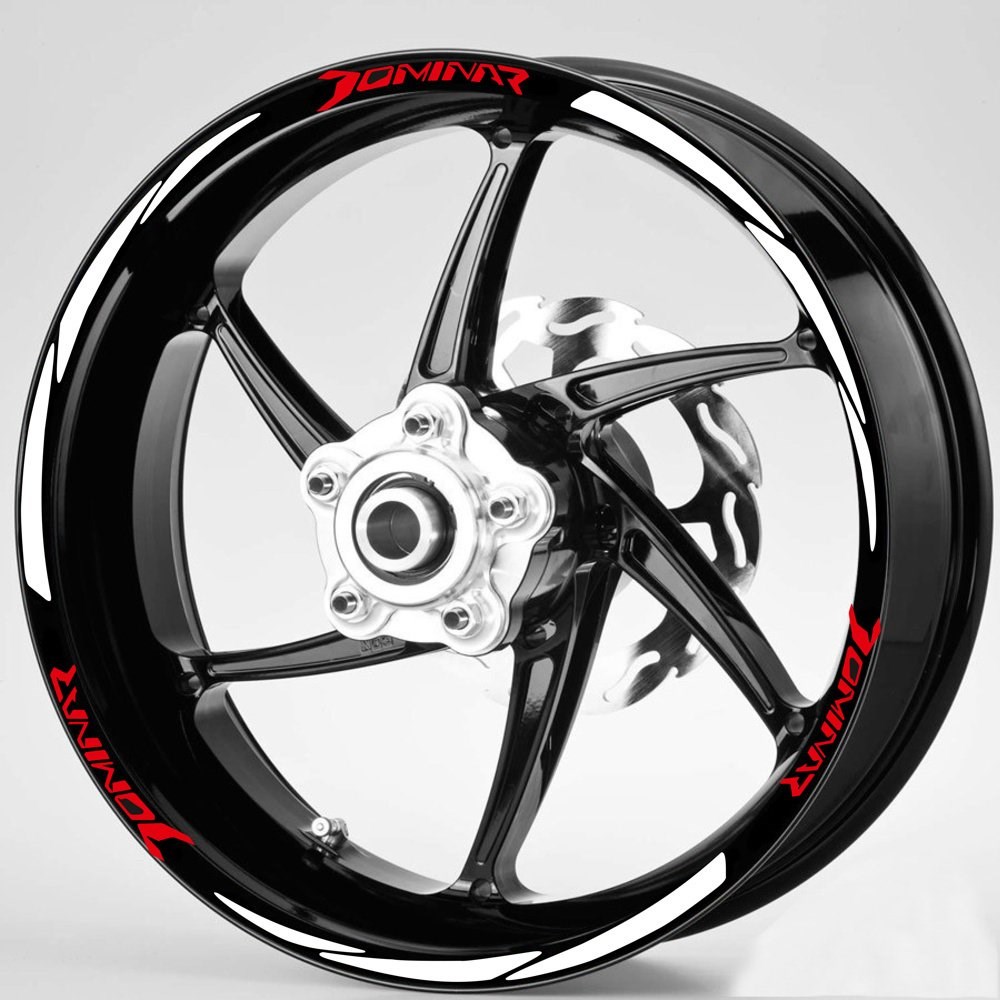 Kırmızı Dominar Yazılı 3 Parçalı Reflektif Beyaz Jant Şeridi