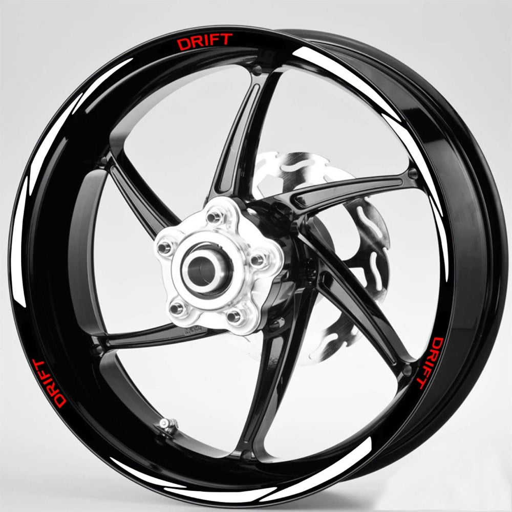 Kırmızı Drift Yazılı 3 Parçalı Reflektif Beyaz Jant Şeridi
