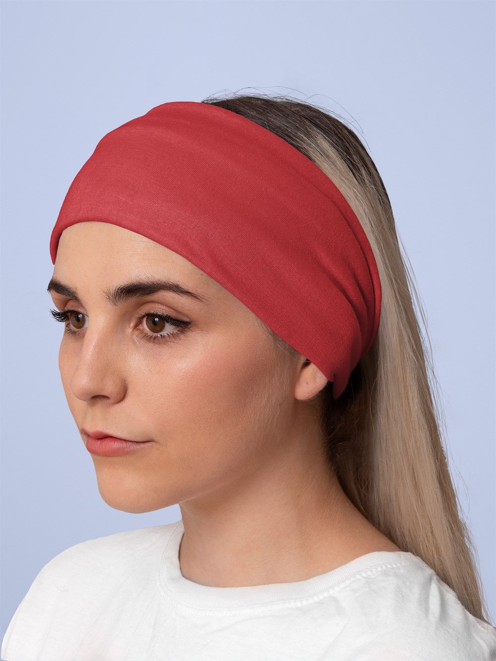 Kırmızı Düz Renk Kadın Bandana Saç Bandı Toka Boyunluk