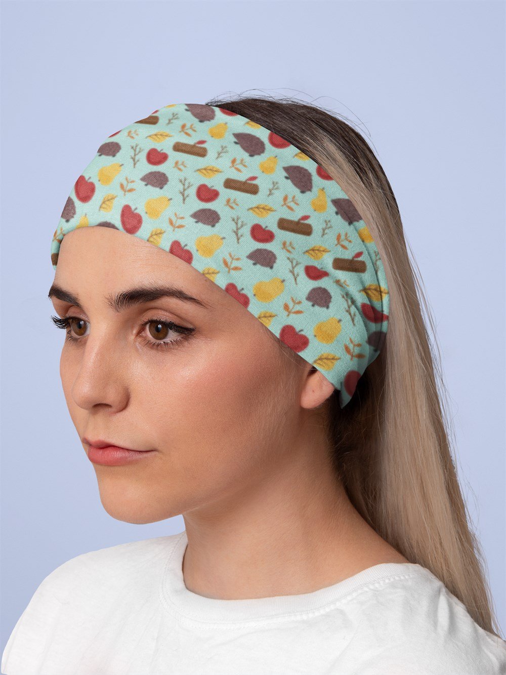 Küçük Orman Desenli Kadın Bandana Saç Bandı Toka Boyunluk