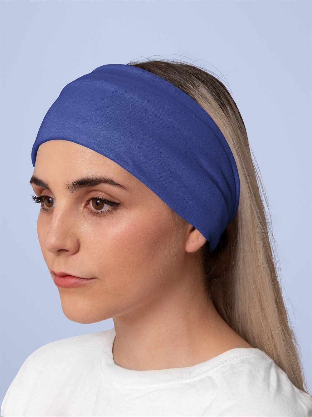 Lacivert Düz Renk Kadın Bandana Saç Bandı Toka Boyunluk