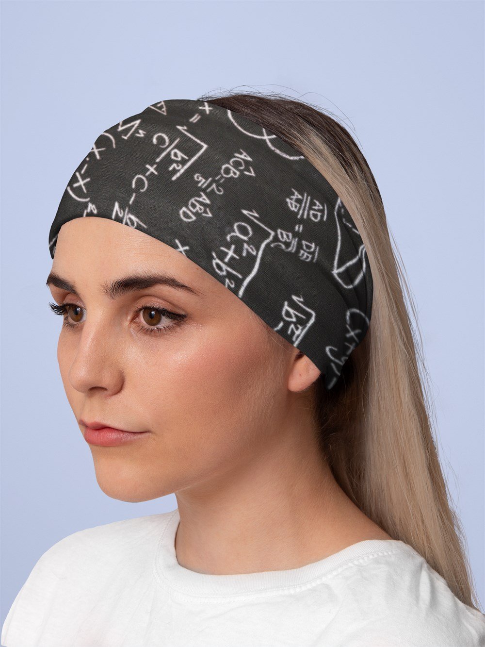 Matematik Formül Desenli Kadın Bandana Saç Bandı Toka Boyunluk