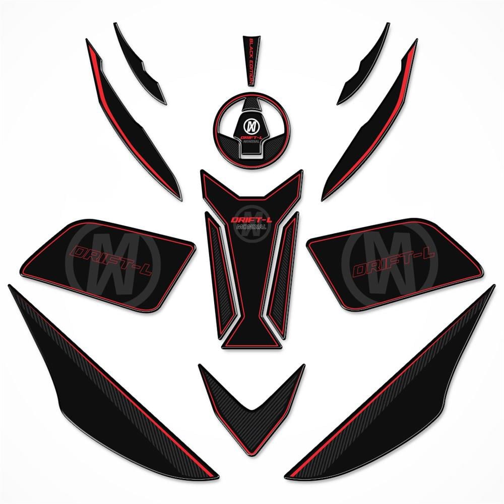 Mondial Drift L Full Tank Pad Set Siyah - Kırmızı