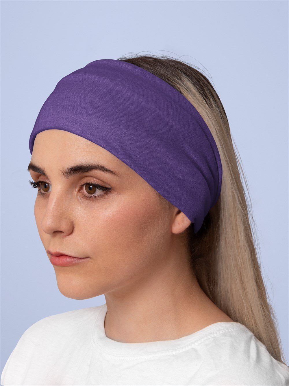 Mor Düz Renk Kadın Bandana Saç Bandı Toka Boyunluk