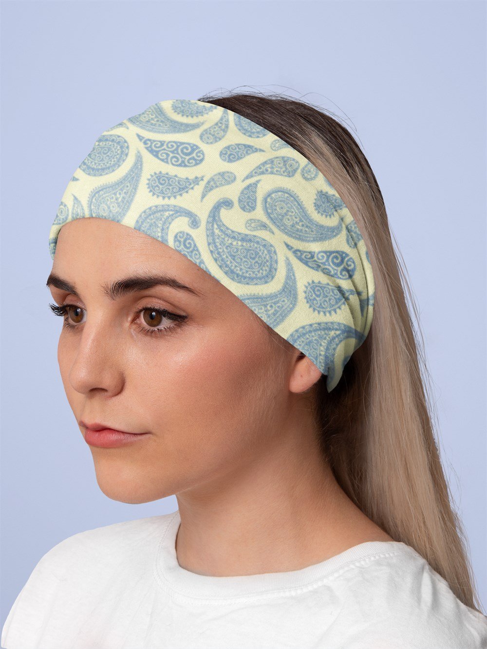 Paisley Mavi Kadın Bandana Saç Bandı Toka Boyunluk