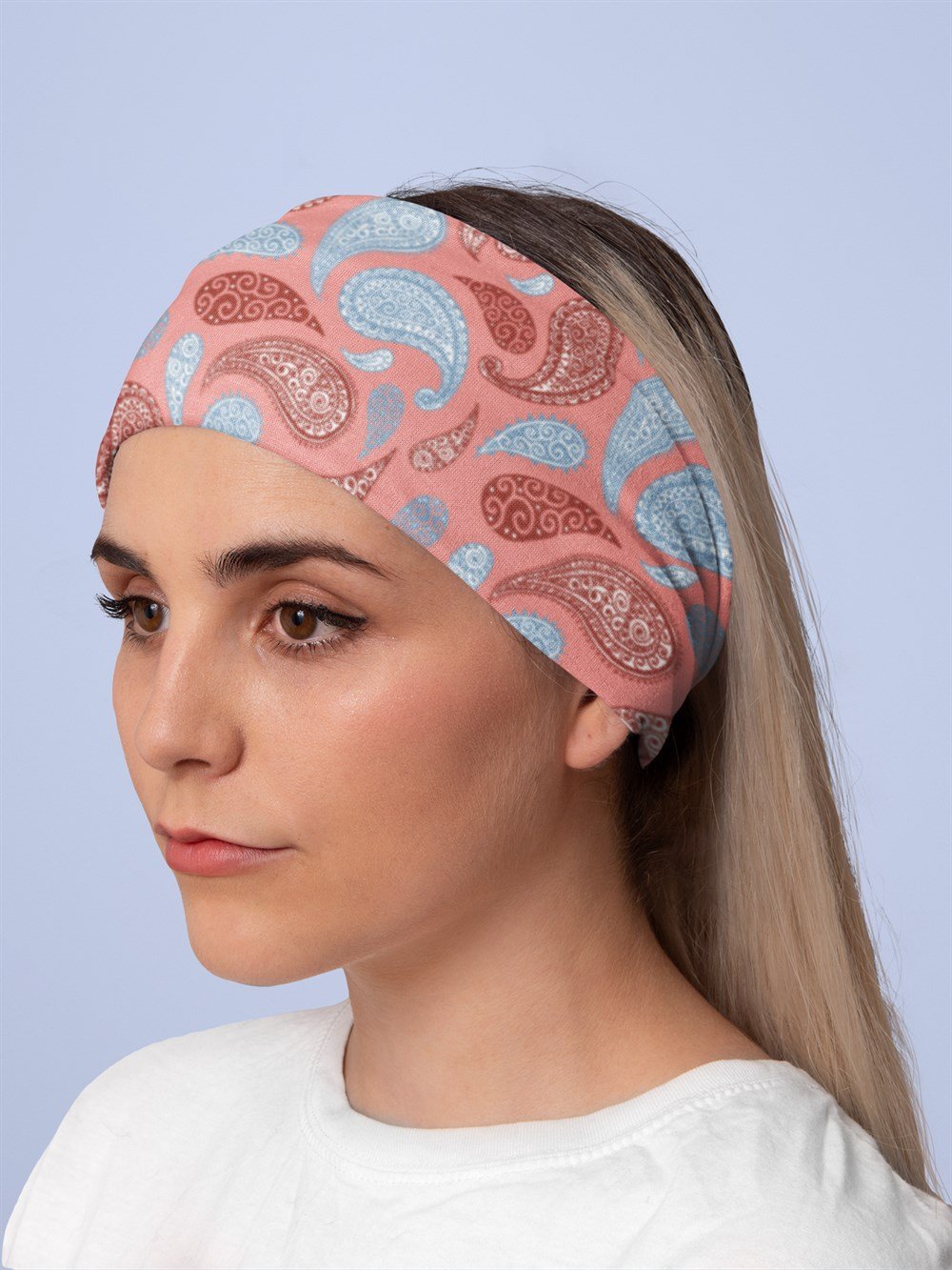 Paisley Pembe Kadın Bandana Saç Bandı Toka Boyunluk