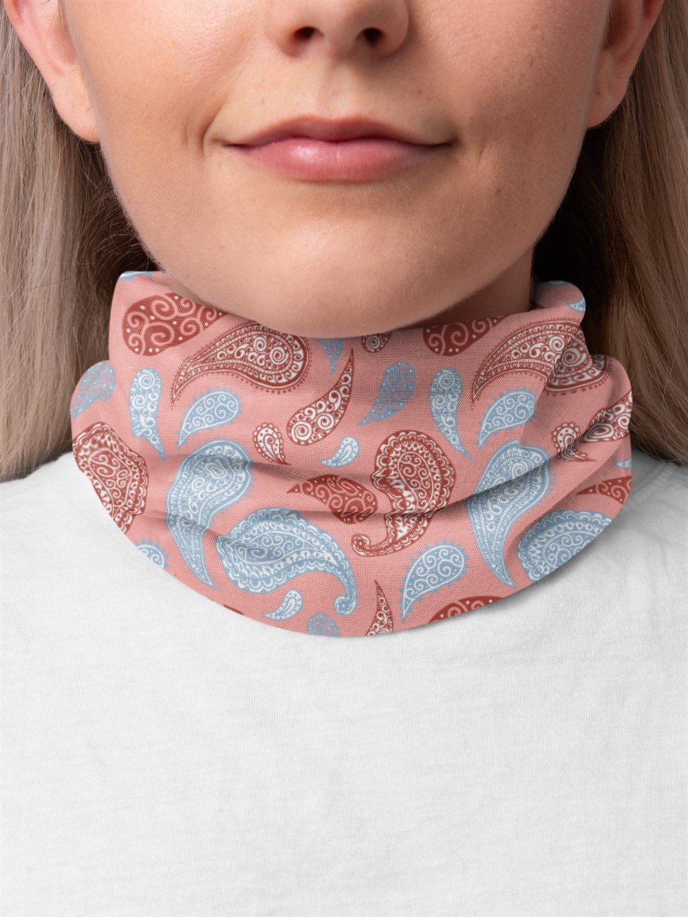 Paisley Pembe Kadın Bandana Saç Bandı Toka Boyunluk