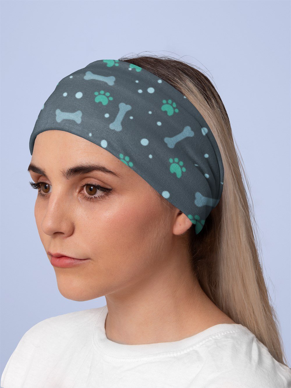 Pati Kemik Desenli Kadın Bandana Saç Bandı Toka Boyunluk