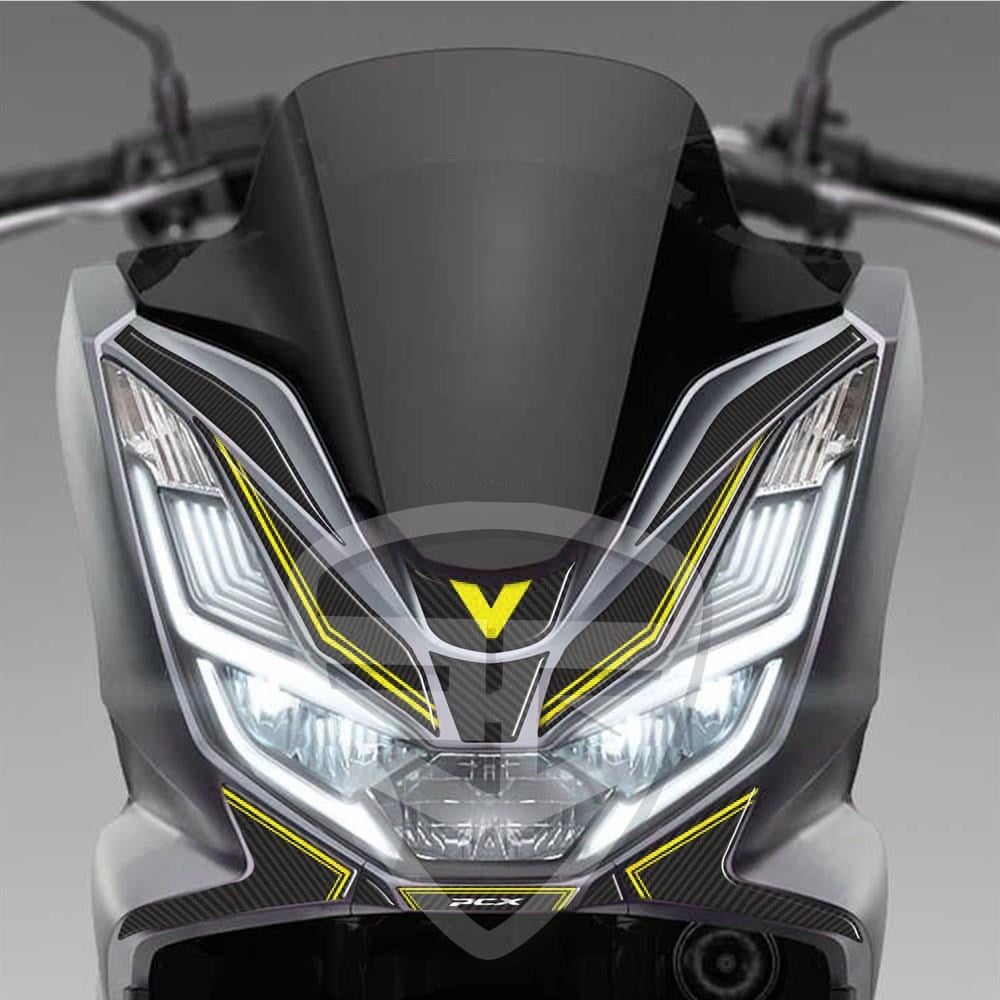 Pcx 125 2021 Karbon Desen Neon Sarı Far Üstü Pad Sticker 