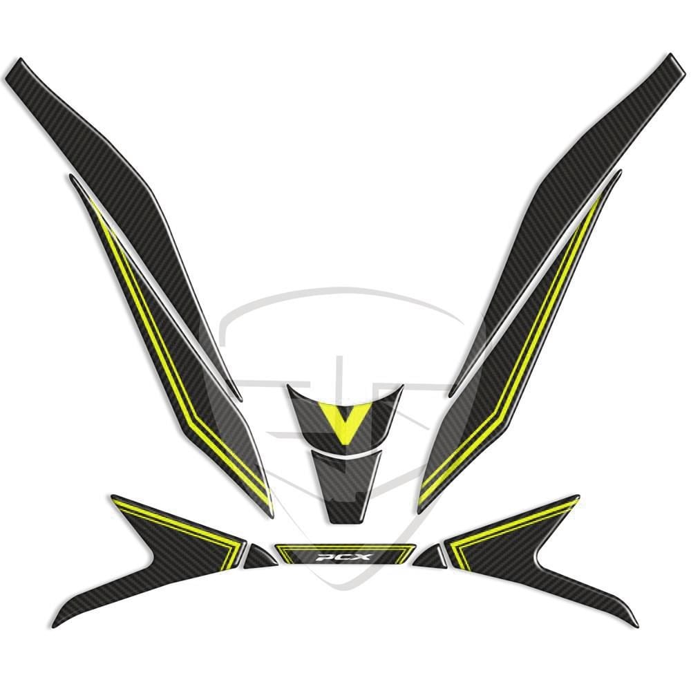 Pcx 125 2021 Karbon Desen Neon Sarı Far Üstü Pad Sticker 