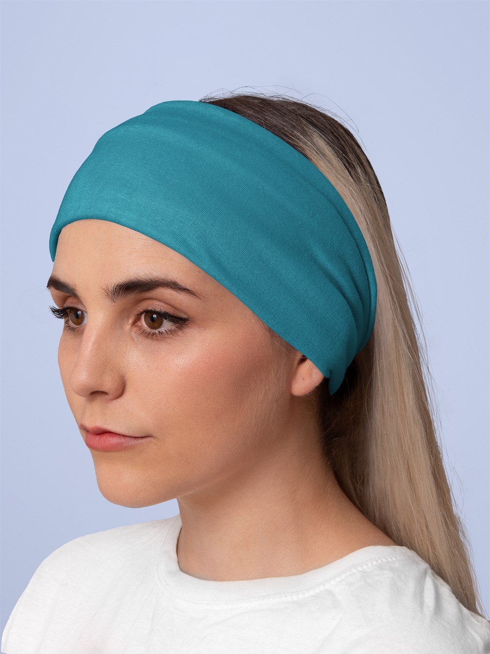Petrol Mavisi Düz Renk Kadın Bandana Saç Bandı Toka Boyunluk