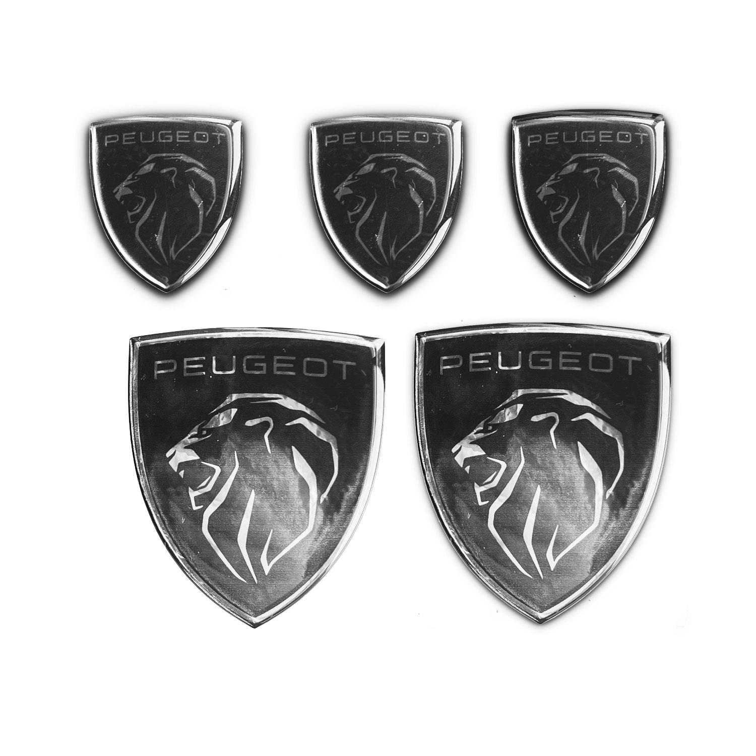 Peugeot Logo Gümüş Siyah 3D 5 Parça Arma Amblem Sticker 