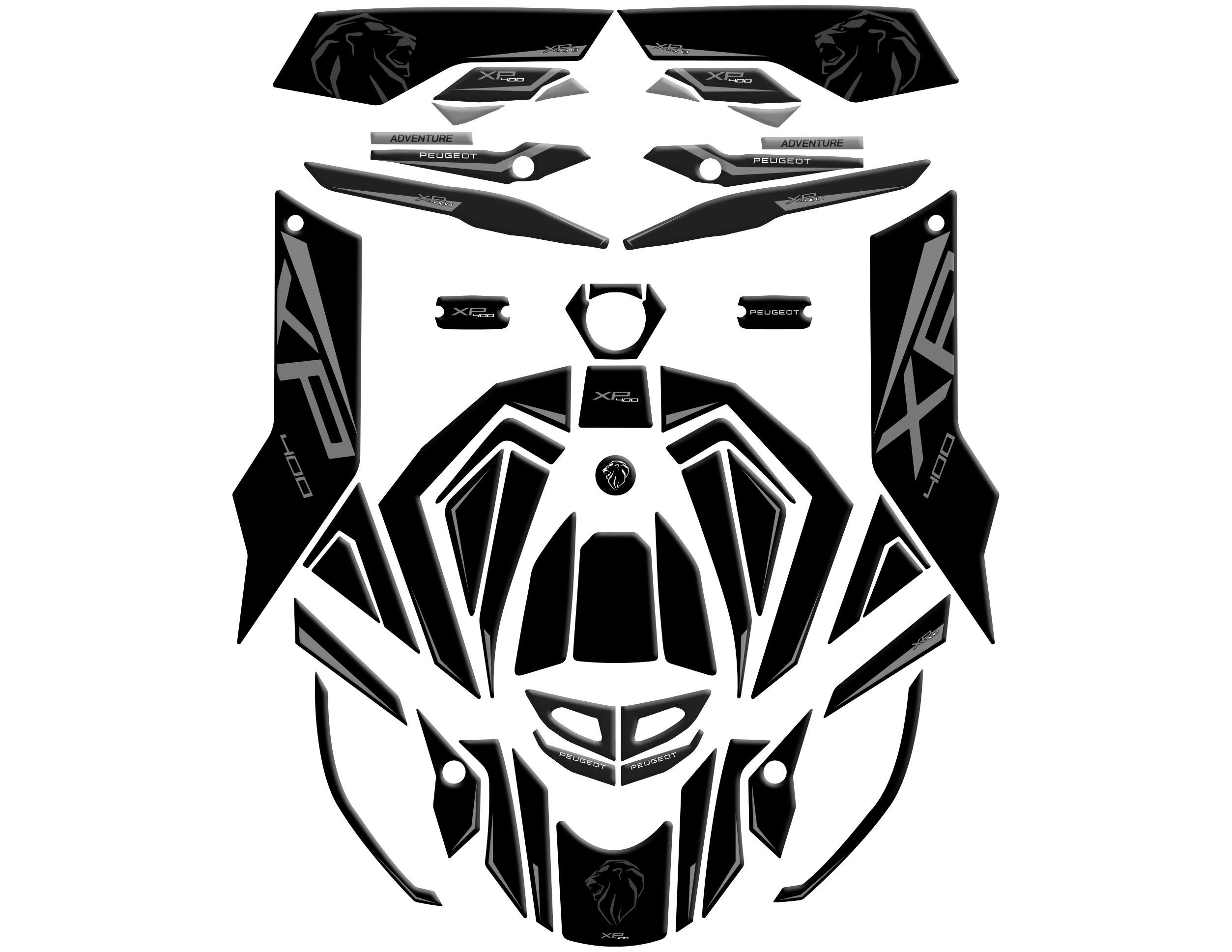 Peugeot XP-400 Uyumlu Tank Pad Set Siyah Gri Redline Grafik
