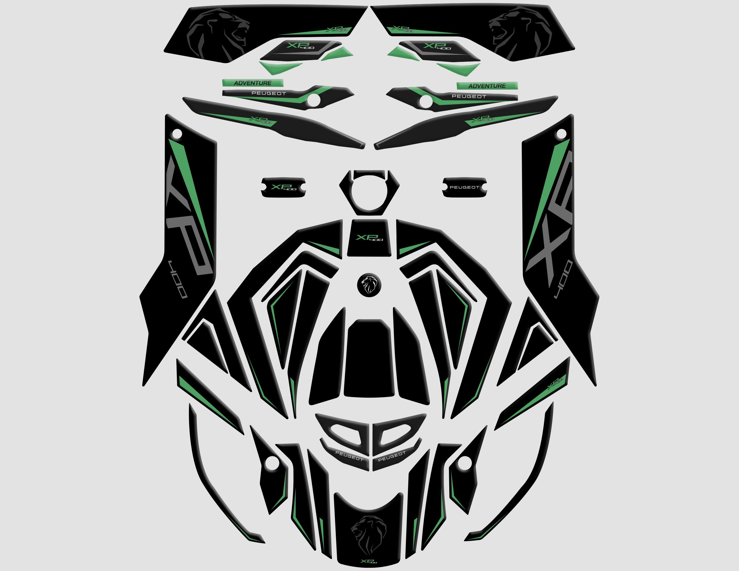 Peugeot XP-400 Uyumlu Tank Pad Set Siyah Yeşil Redline Grafik