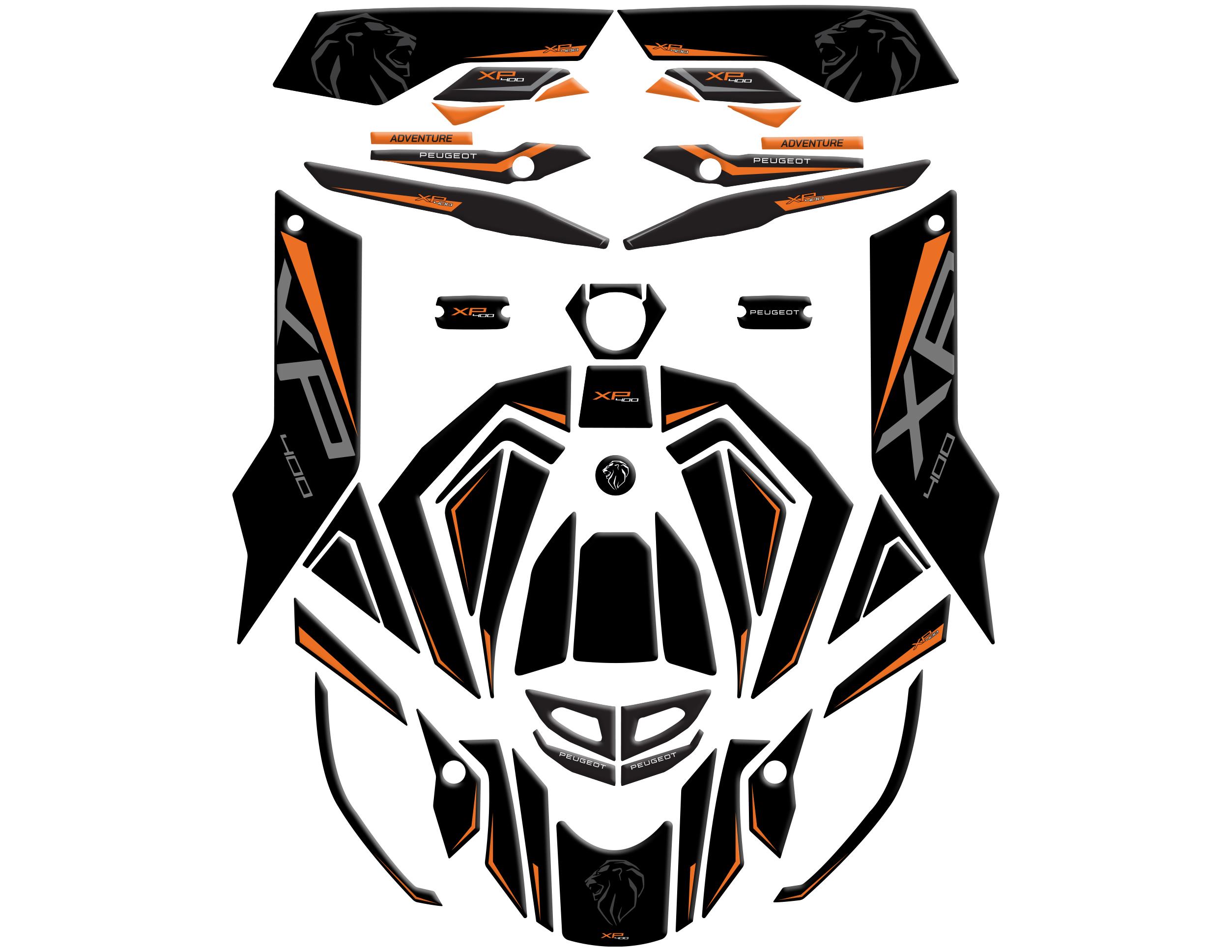 Peugeot XP-400 Uyumlu Tank Pad Set Siyah Turuncu Redline Grafik