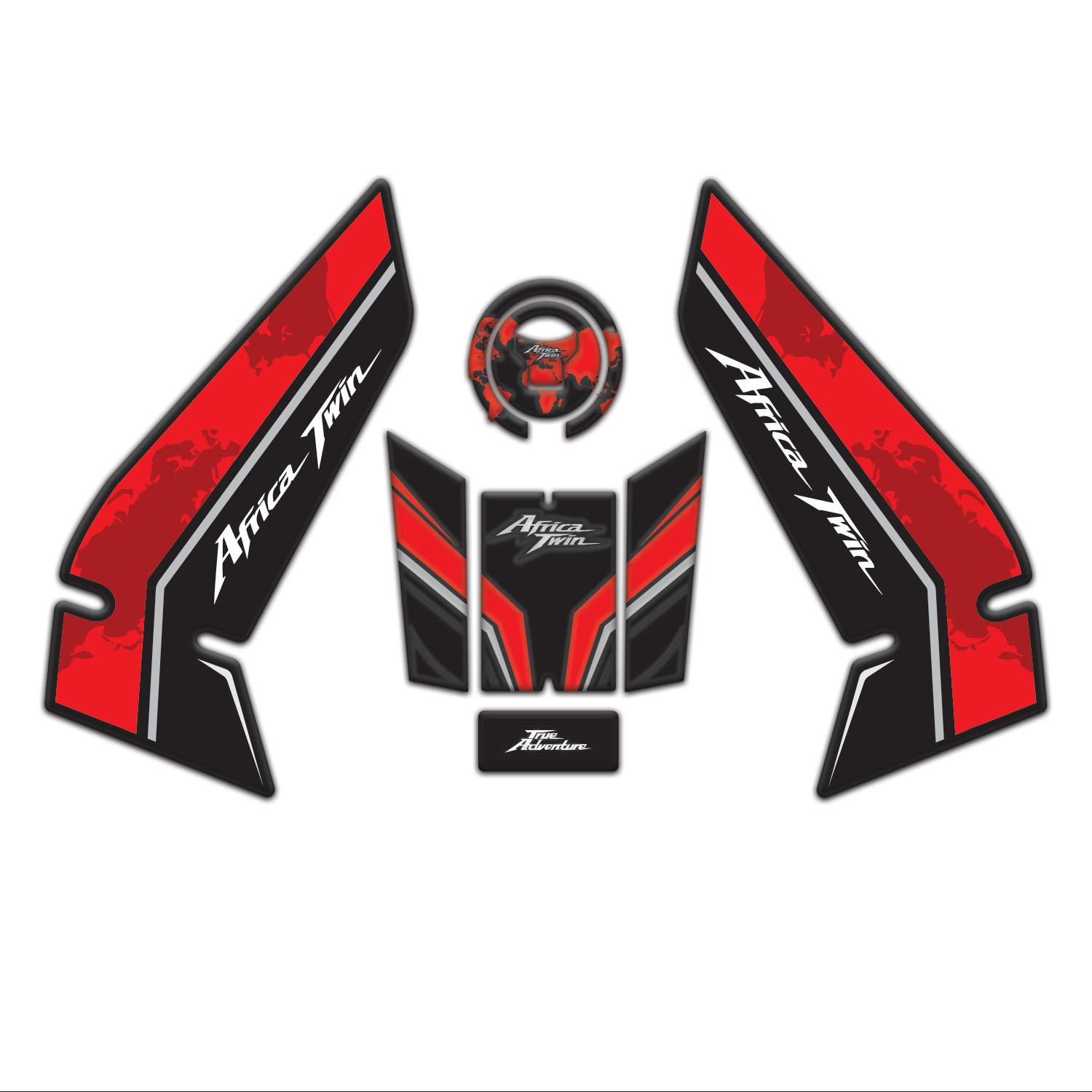 Redline Grafik Honda Africa Twin CRF1100L L1 2016 -2025 Uyumlu Tank Pad Seti Siyah Kırmızı