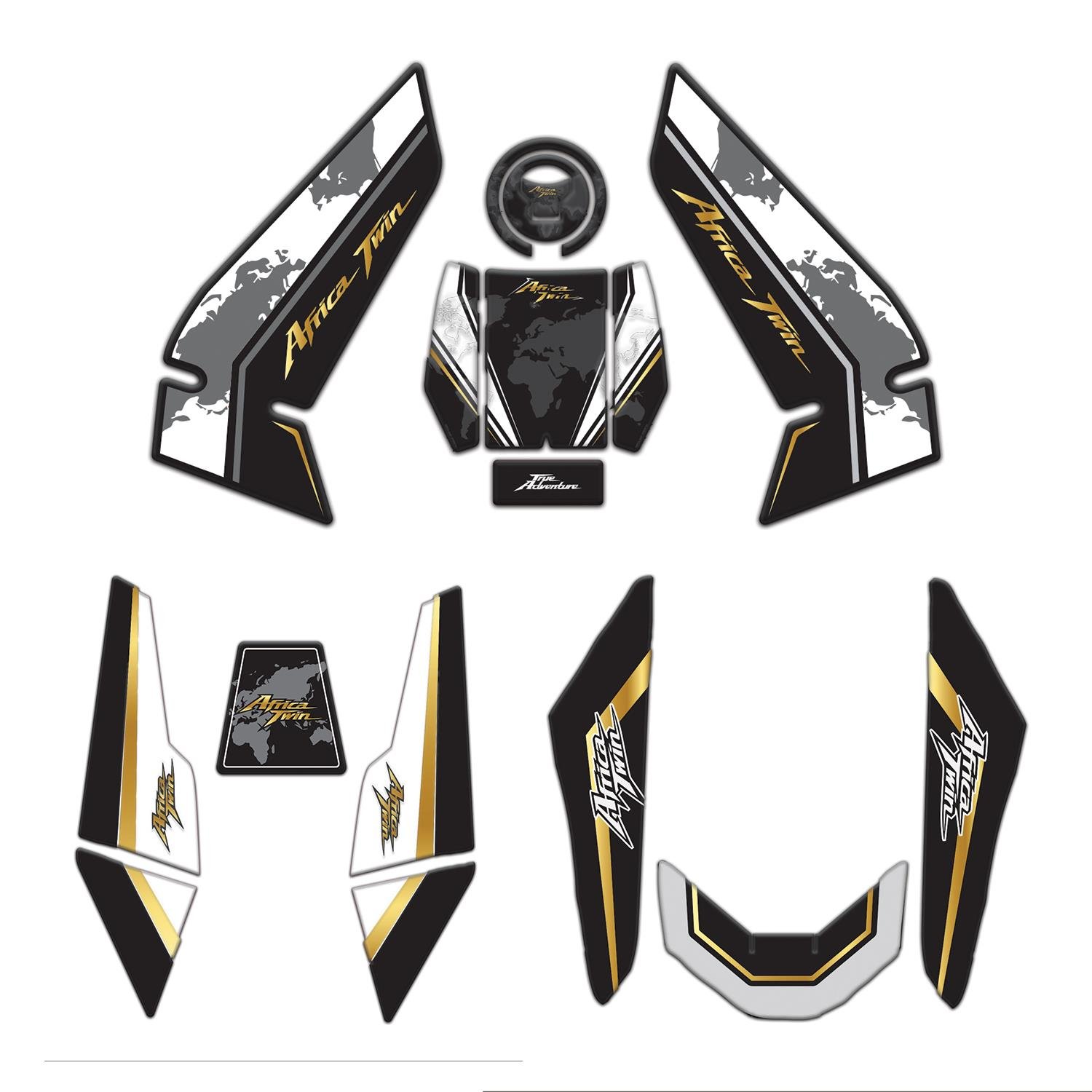 Redline Grafik Honda Africa Twin CRF1100L 2016 -2025 Uyumlu Full Tank Pad Seti Siyah Gold Beyaz