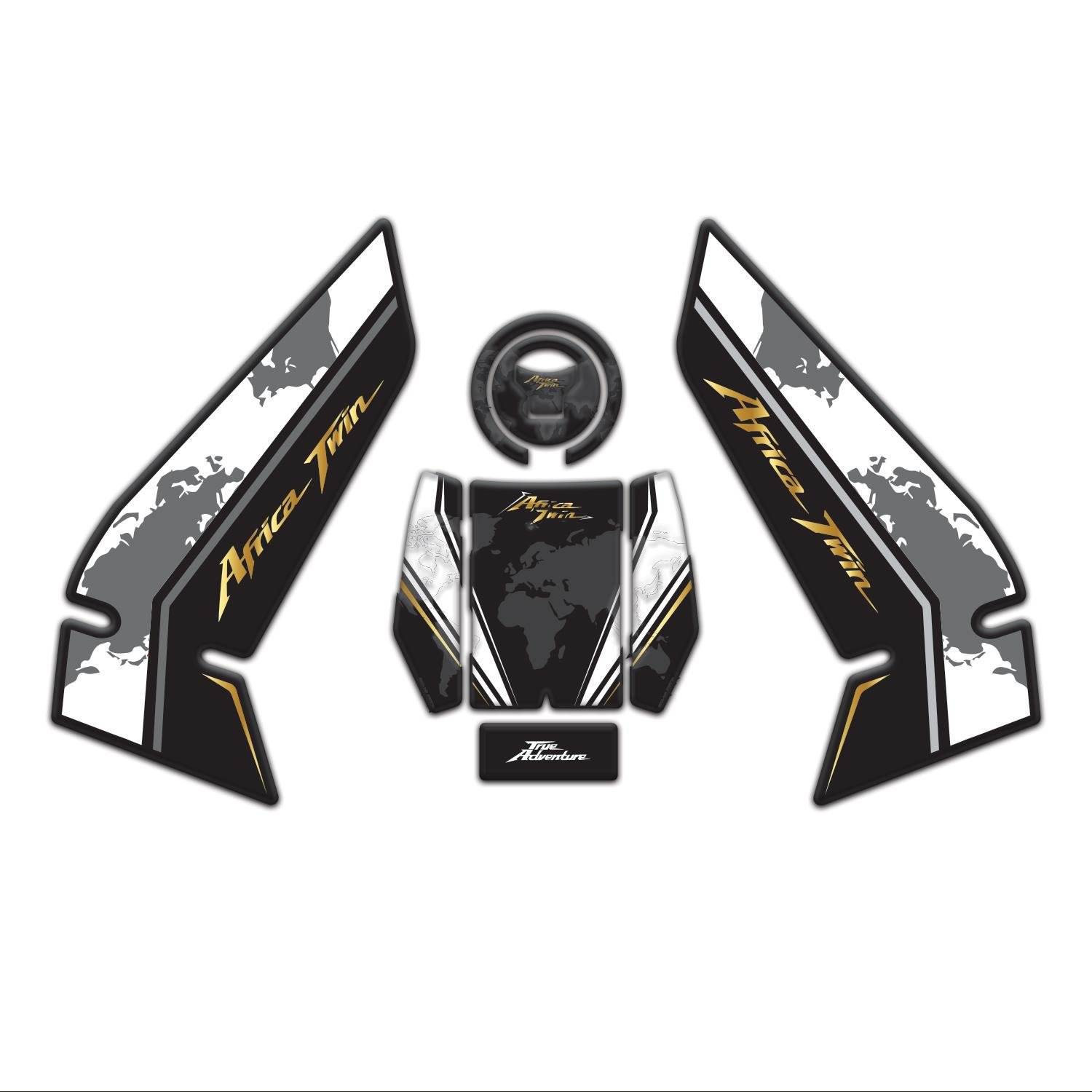 Redline Grafik Honda Africa Twin CRF1100L L1 2016 -2025 Uyumlu Tank Pad Seti Siyah Gold Beyaz